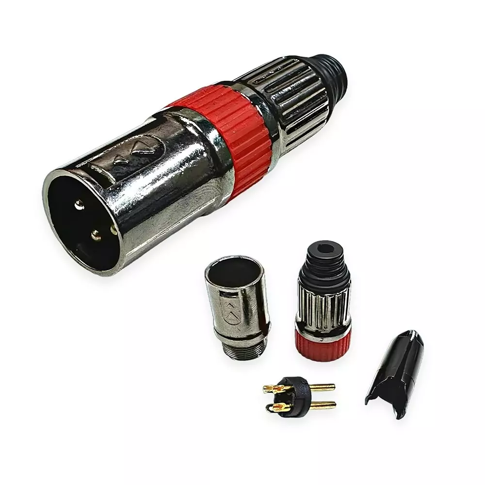 SETMI INDIA XLR Connector Male 3-Pin Nickel-Plated Metal Plug for Microphone & Audio Mixer, Silver & Red