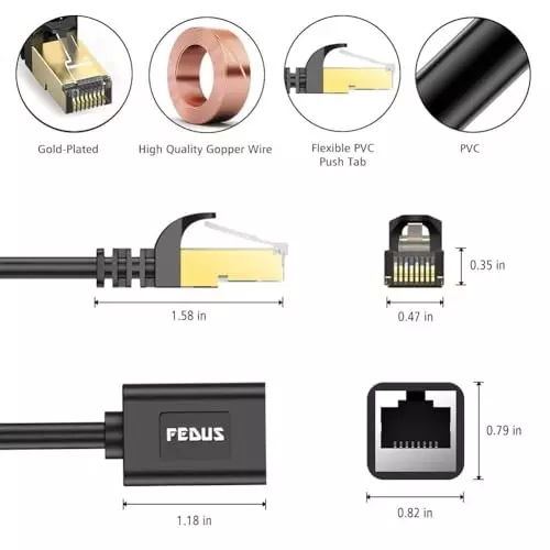 FEDUS Cat8 Ethernet Extension Cable RJ45 Shielded Male to Female 40 Gbps 5 m