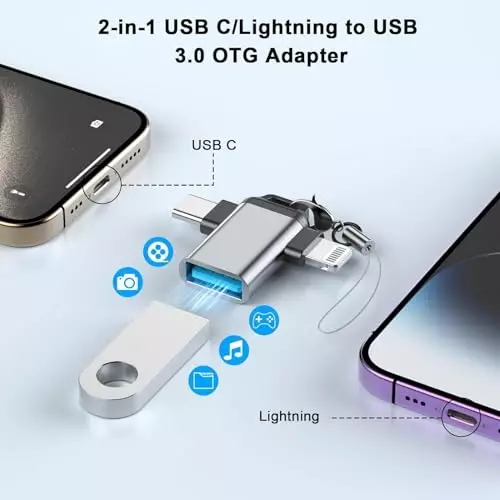 FEDUS 2-in-1 OTG Adapter, OTG Cable, Lightning & USB C to USB 3.0 (Pack of 2 Pcs)