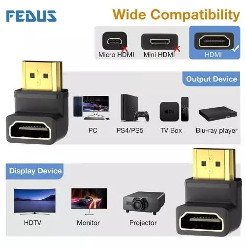FEDUS HDMI Male to Female Converter Connector Adapter L Shape for HDTV, Plasma TV, LED, LCD (Pack of 3 Pcs)