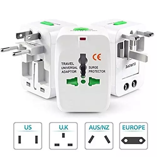 PremiumAV Universal Travel Adapter Plug All-in-One with Surge Protection for Phone, Laptop, Tablet