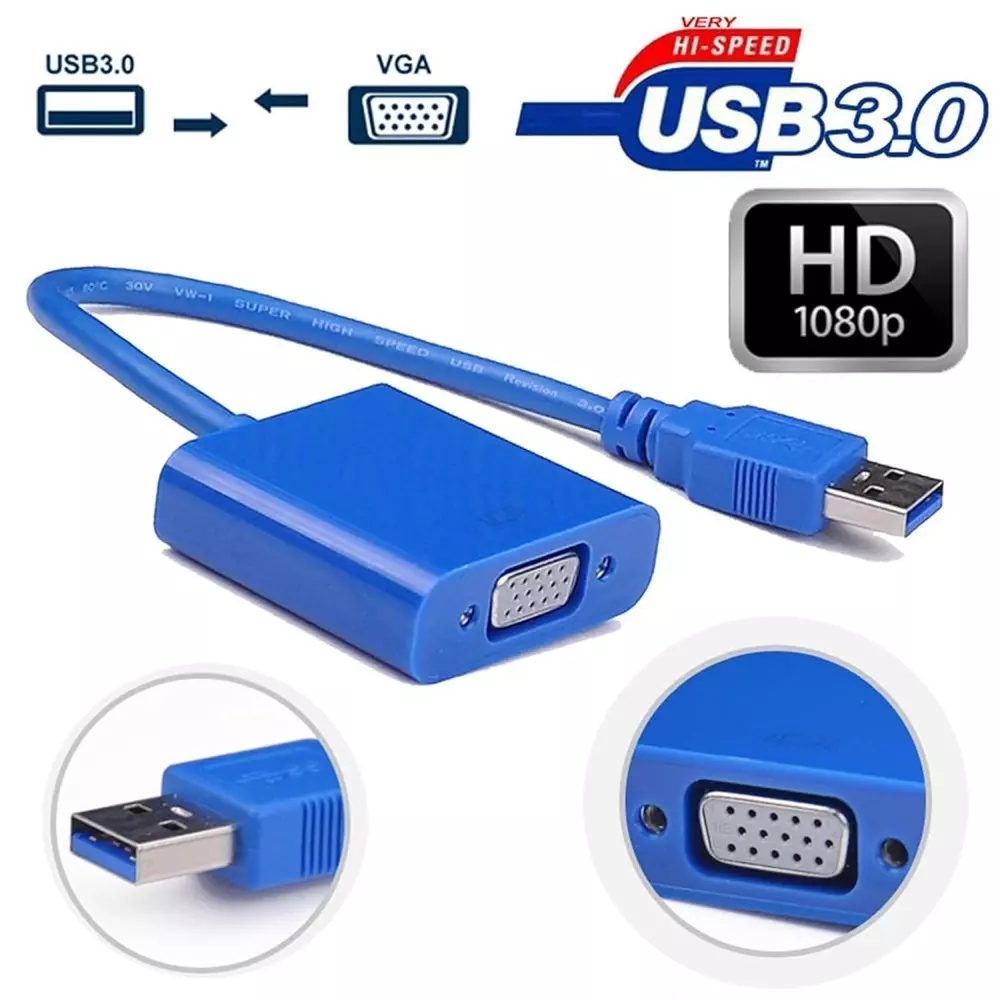 LOTA USB 3.0 to VGA Converter Adapter Blue Female to Female 1080p Full HD Supports Plug & Play, MST-816-LT