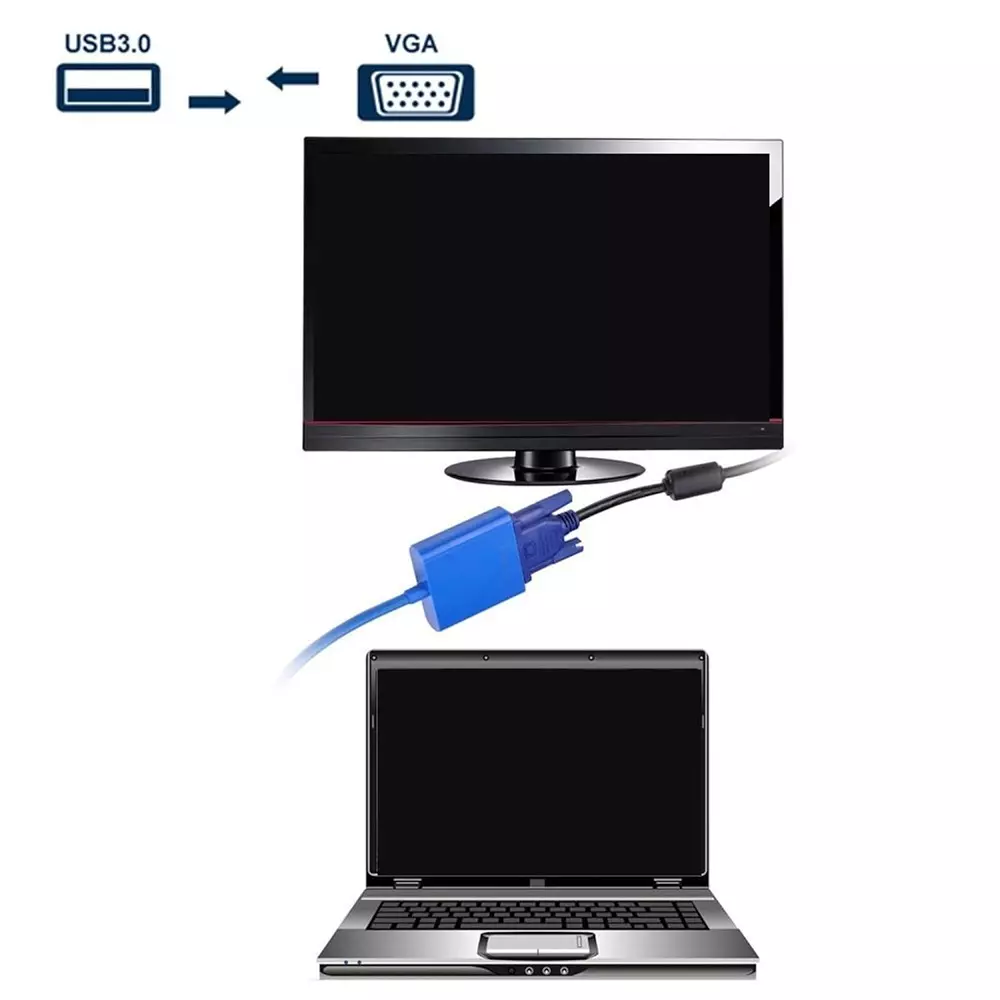 LOTA USB 3.0 to VGA Converter Adapter Blue Female to Female 1080p Full HD Supports Plug & Play, MST-816-LT