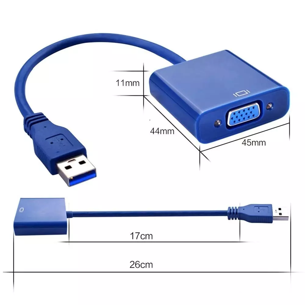 LOTA USB 3.0 to VGA Converter Adapter Blue Female to Female 1080p Full HD Supports Plug & Play, MST-816-LT