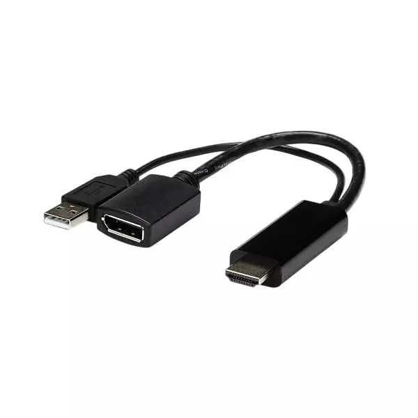 LOTA HDMI 1.4 Male to DisplayPort 1.2 Female Video Adapter with USB Power 15 cm Black, MST-3129-LT
