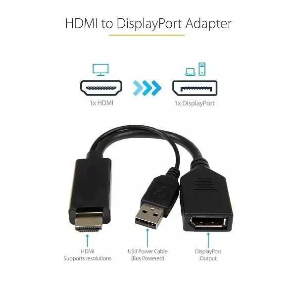 LOTA HDMI 1.4 Male to DisplayPort 1.2 Female Video Adapter with USB Power 15 cm Black, MST-3129-LT