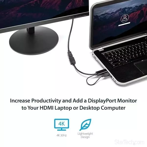 LOTA HDMI 1.4 Male to DisplayPort 1.2 Female Video Adapter with USB Power 15 cm Black, MST-3129-LT