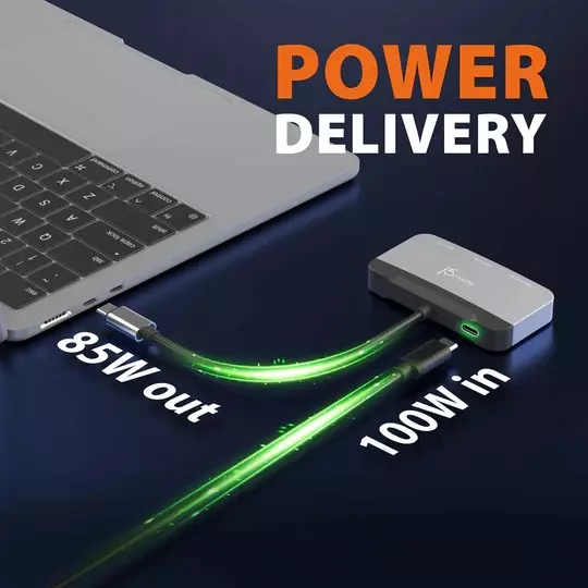 J5Create Power Packed USB-C to 4K HDMI 144 Hz with Dual 10 Gbps USB Ports + 100 W PD Adapter Built for Gamers & Creators, JCA399G