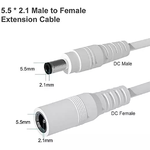 FEDUS Male & Female DC Power Barrel Jack Plug Connector ‎5 Amp White 2.1 mm / 5.5 mm (Pack of 10 Pairs)