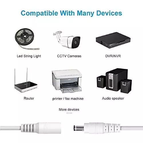 FEDUS Male & Female DC Power Barrel Jack Plug Connector ‎5 Amp White 2.1 mm / 5.5 mm (Pack of 10 Pairs)