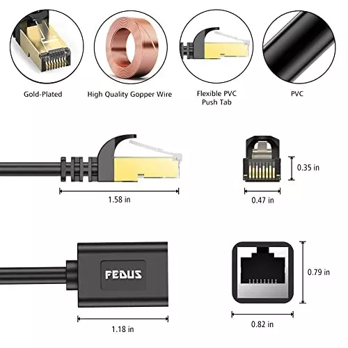 FEDUS Cat8 Ethernet Extension Cable RJ45 Shielded Male to Female 40 Gbps 1.5 m