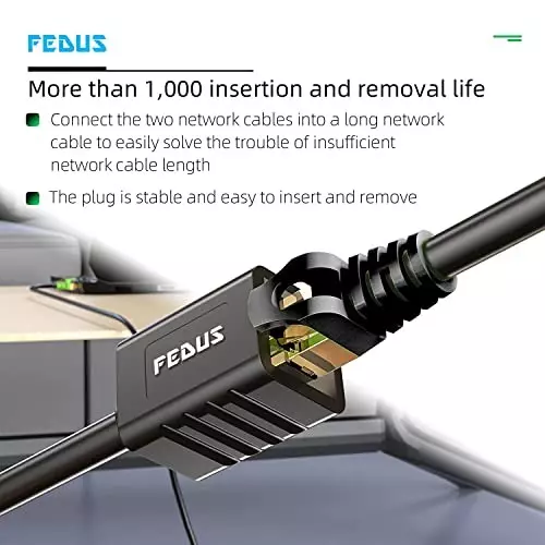 FEDUS Cat8 Ethernet Extension Cable RJ45 Shielded Male to Female 40 Gbps 1.5 m