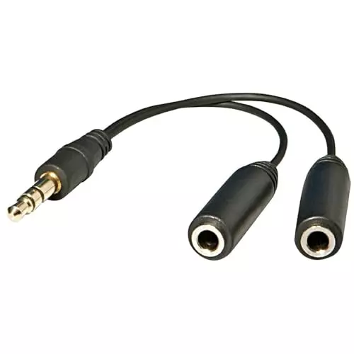 PremiumAV 3.5 mm Audio Jack Splitter Cable Adapter Stereo Male to Dual Female Headphone & Mic Y Splitter AUX Extension Cord for Mobile, Laptop, PC, Tablet