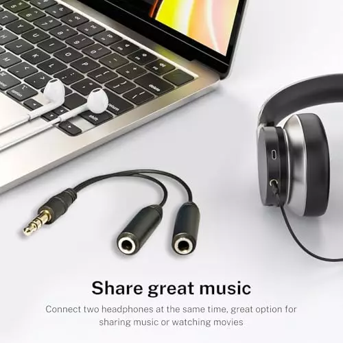 PremiumAV 3.5 mm Audio Jack Splitter Cable Adapter Stereo Male to Dual Female Headphone & Mic Y Splitter AUX Extension Cord for Mobile, Laptop, PC, Tablet