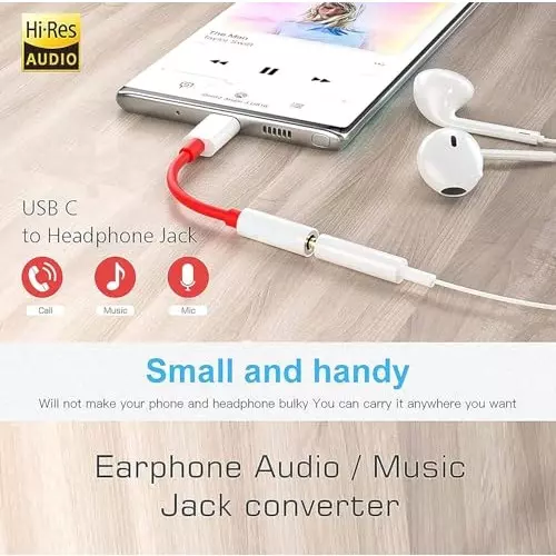 PremiumAV Type-C to 3.5 mm Audio Jack Adapter for OnePlus, Samsung, Xiaomi, Pixel