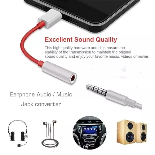 PremiumAV Type-C to 3.5 mm Audio Jack Adapter for OnePlus, Samsung, Xiaomi, Pixel
