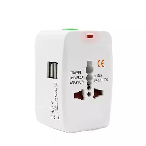 PremiumAV Universal Travel Adapter with Dual USB Port All-in-One Worldwide Charger Plug UK, US, EU, AUS for Mobile, Laptop, Tablet, Camera White