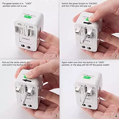 PremiumAV Universal Travel Adapter with Dual USB Port All-in-One Worldwide Charger Plug UK, US, EU, AUS for Mobile, Laptop, Tablet, Camera White