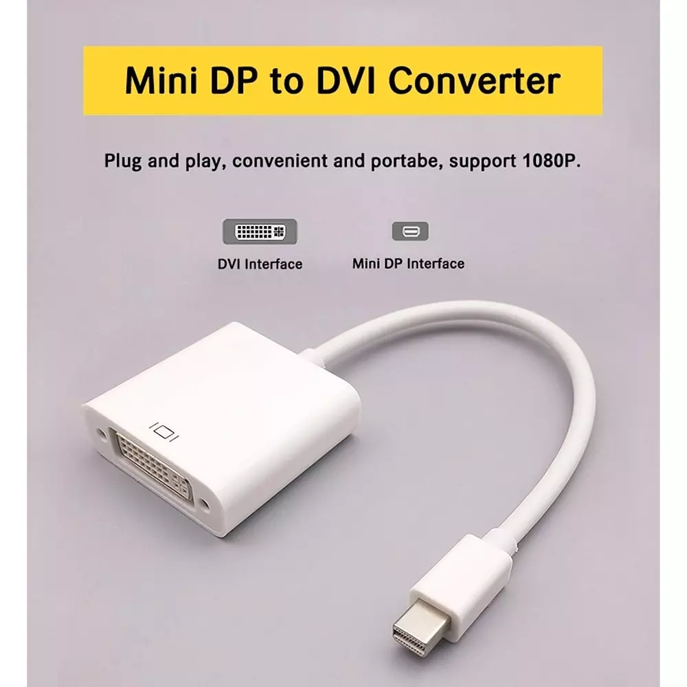 LOTA Mini DisplayPort to DVI Adapter Male to Female White for High-Quality Video Transmission, MST-968-LT