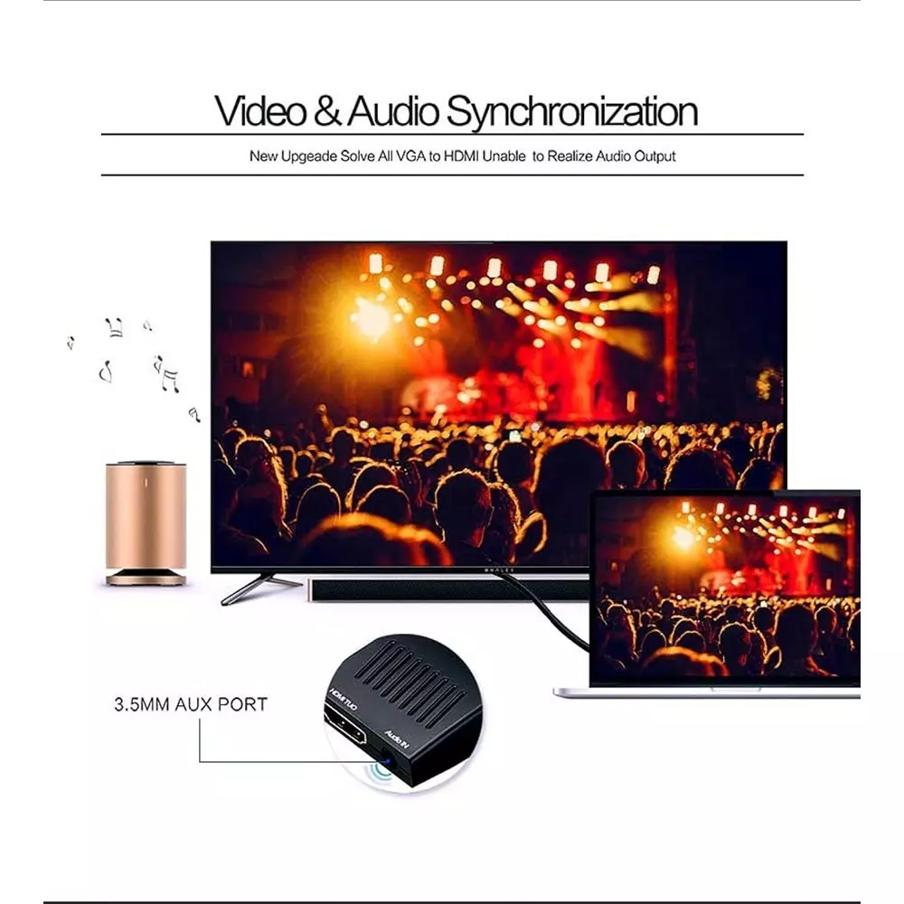 LOTA VGA Male to HDMI Female Adapter Black Gold-Plated Supports 1080p Full HD, MST-985-LT