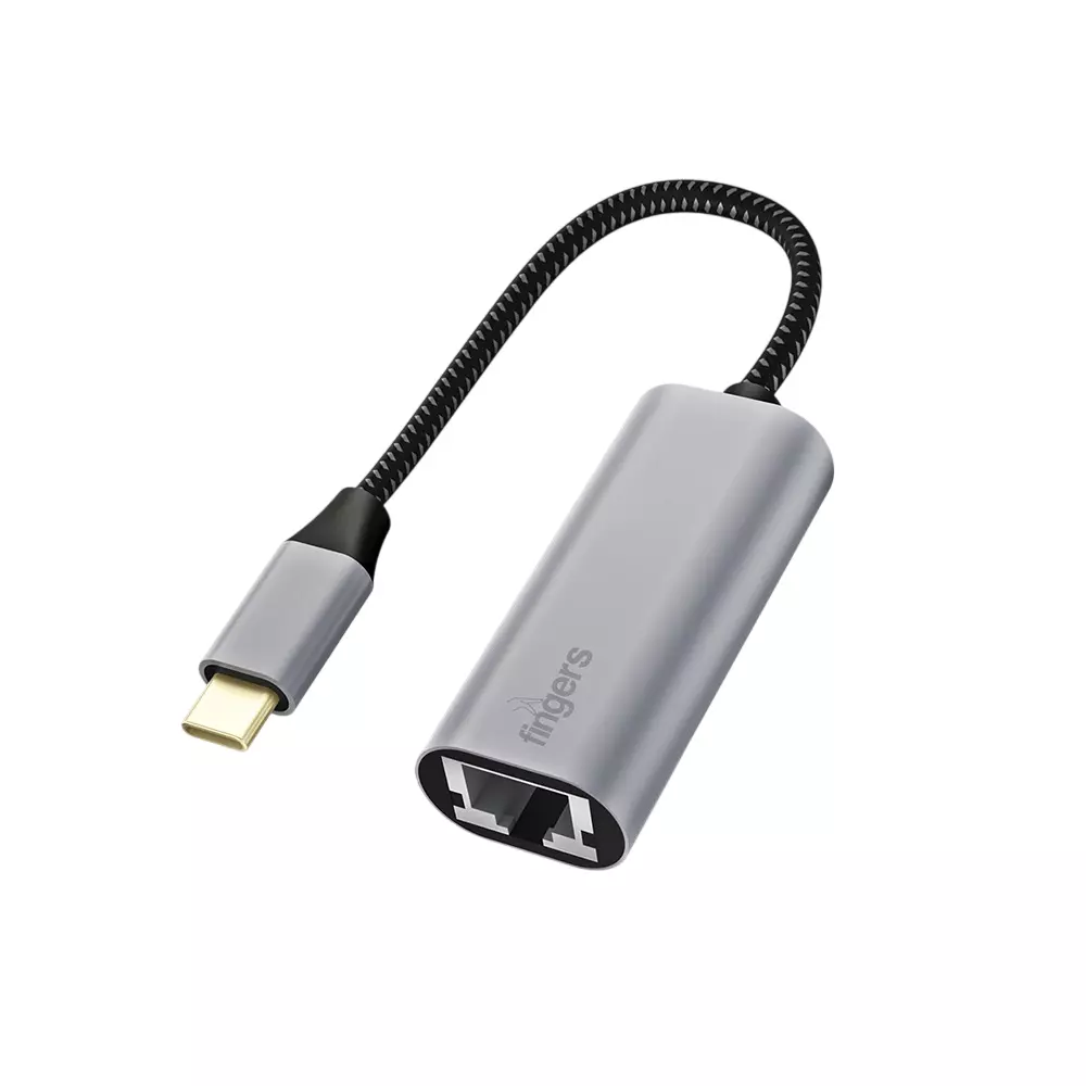 FINGERS USB To LAN Ethernet Network Adapter USB Type-C Interface 1000 Mbps Transfer Speed Space Grey Color, GigaSpeed