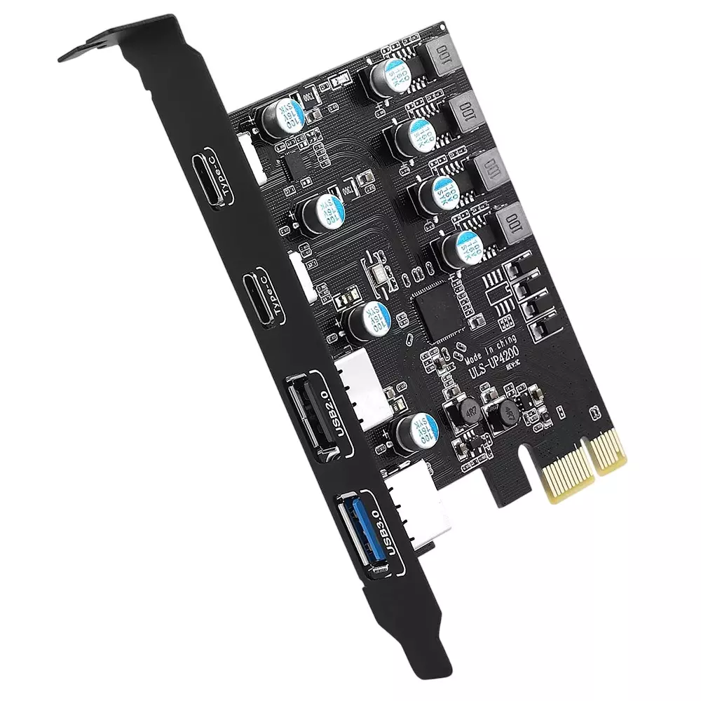 Mak World PCI Expree to USB Expansion Card 4 Ports Type-A and 2 USB Type-C Ports Black