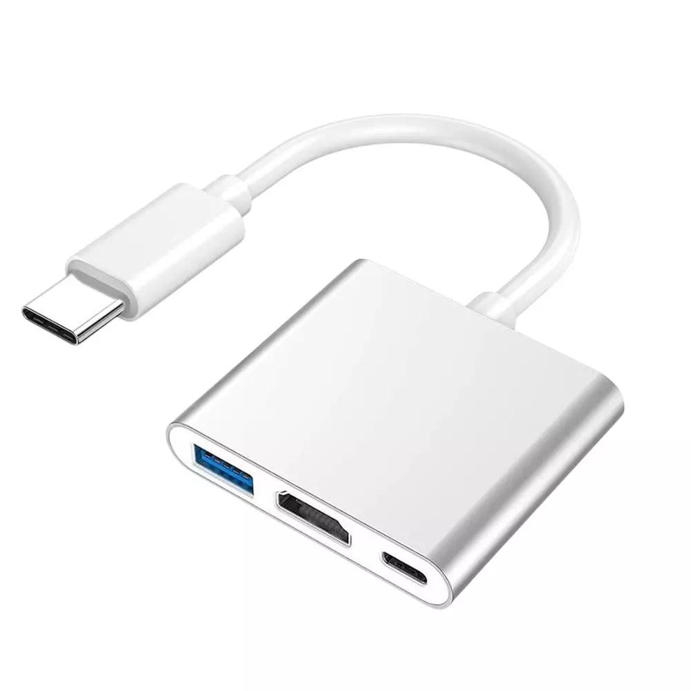 LOTA 3-in-1 USB-C to HDMI+USB+Power Adapter Silver & White 4K UHD Support, MST-1350-LT