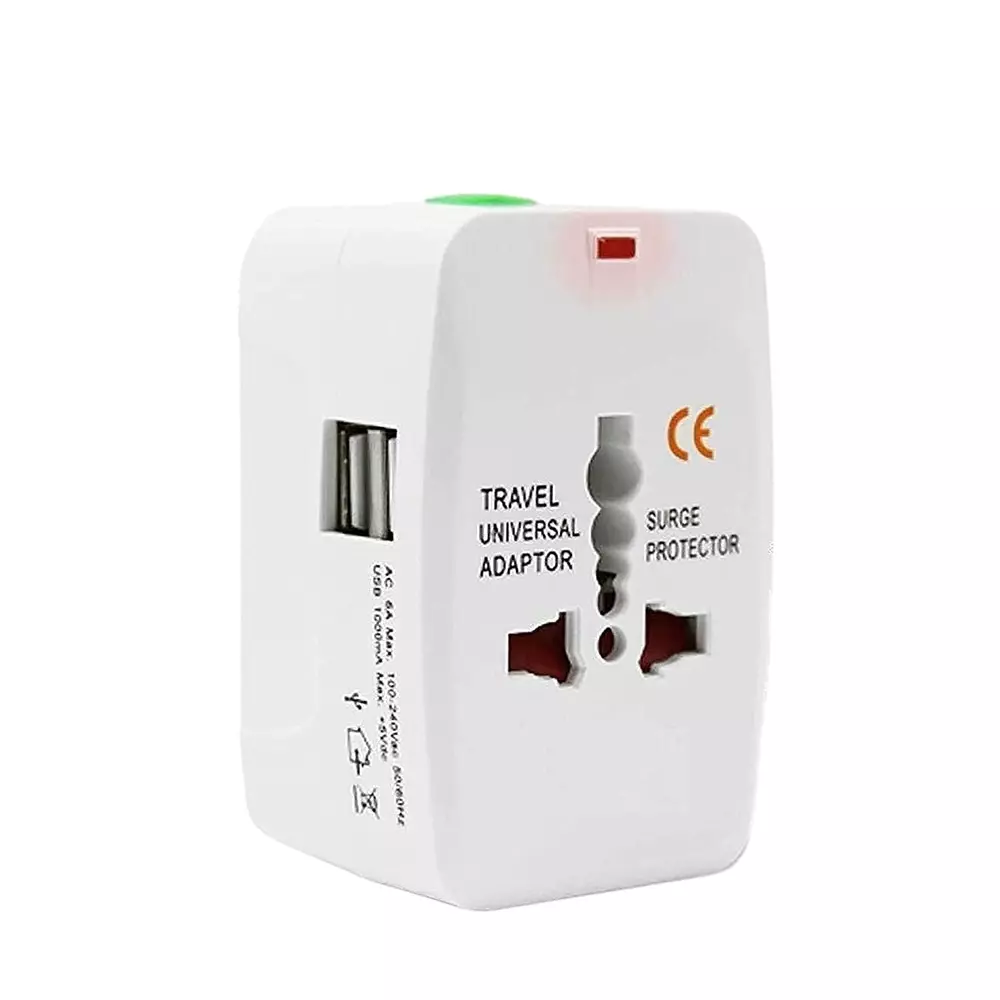 LOTA Universal Travel Adapter 110-240 V with Dual USB Ports White, MST-1482-LT