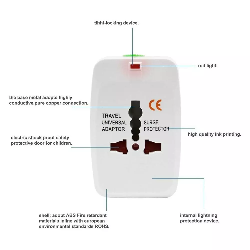 LOTA Universal Travel Adapter 110-240 V with Dual USB Ports White, MST-1482-LT
