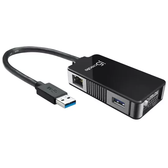 J5Create Efficient USB 3.0 Multi-Adapter with VGA Display & Gigabit Ethernet 500 mA for High-Speed Connectivity, JUA370