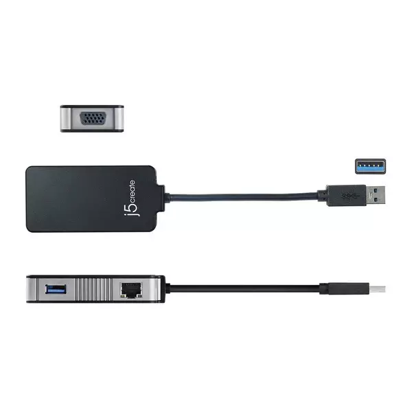 J5Create Efficient USB 3.0 Multi-Adapter with VGA Display & Gigabit Ethernet 500 mA for High-Speed Connectivity, JUA370