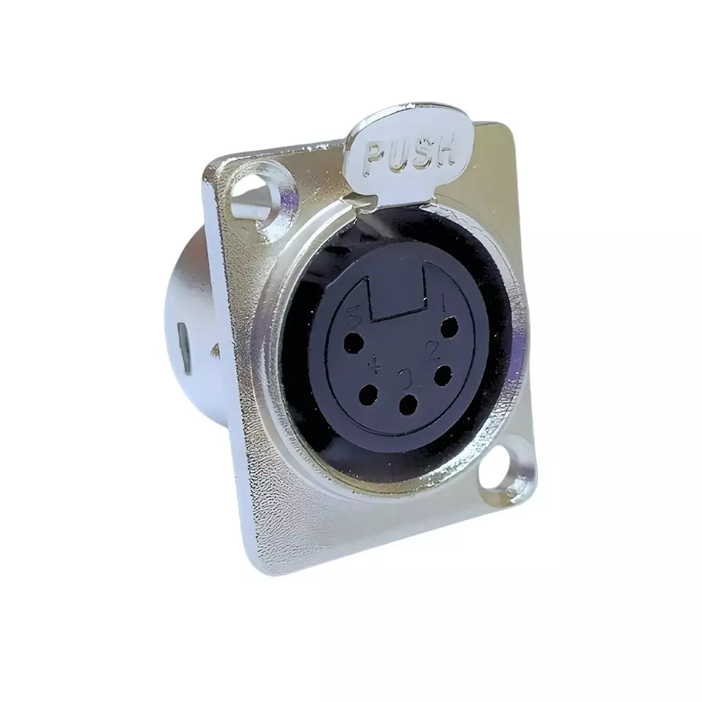 SETMI INDIA XLR Connector Female 5-Pin Chassis Mount with Push-to-Release Secure Lock, Silver & Black