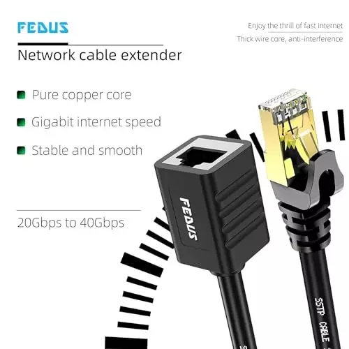 FEDUS Cat8 Ethernet Extension Cable RJ45 Shielded Male to Female 40 Gbps 10 m