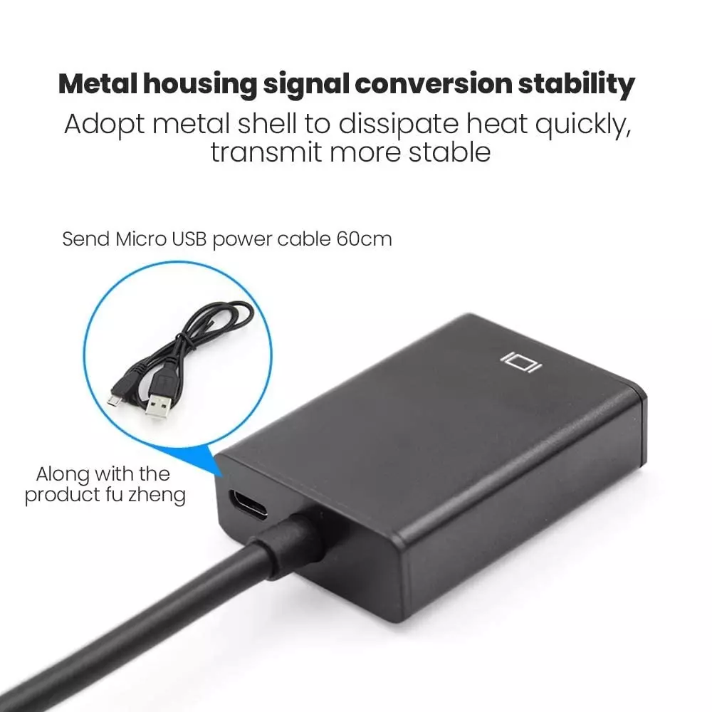LOTA VGA Male to HDMI Female Adapter with 3.5 mm Audio Cable Supports 1080p Full HD, MST-1691-LT