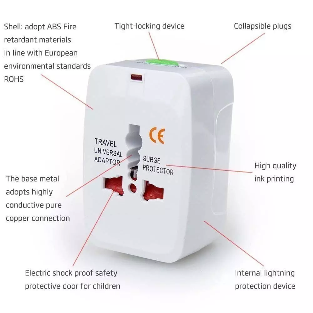 LOTA All-in-One Universal Travel Adapter Plug White with Surge Protection, MST-875-LT