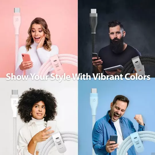 J5Create Premium Ultra Soft USB-C Cable with 60 W Fast Charging & High Durability Braided Design, JUCX18L18