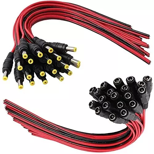 FEDUS Male & Female DC Power Plug Adapter Connector ‎5 Amp Red and Black 2.1 mm / 5.5 mm (Pack of 50 Pairs)