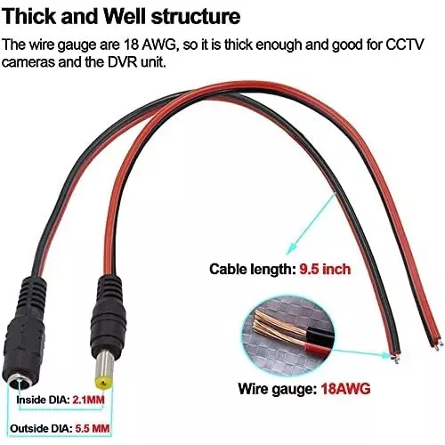 FEDUS Male & Female DC Power Plug Adapter Connector ‎5 Amp Red and Black 2.1 mm / 5.5 mm (Pack of 50 Pairs)