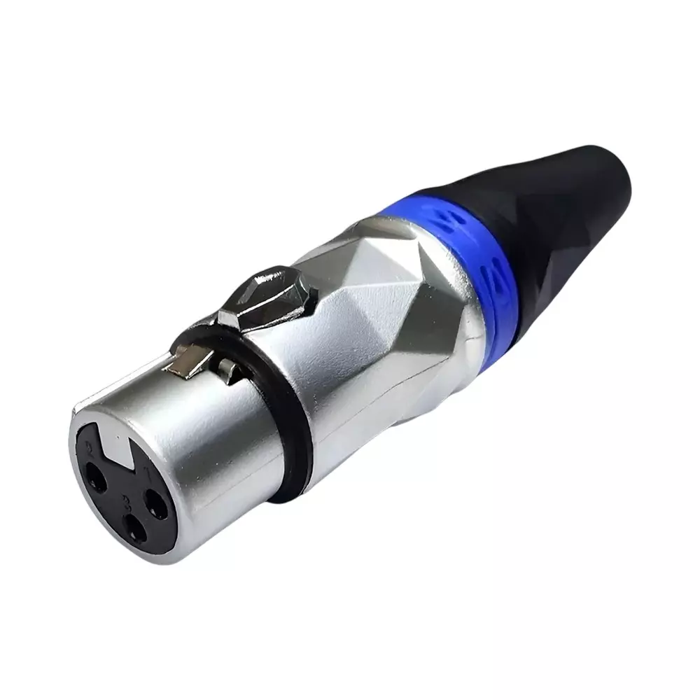 SETMI INDIA XLR Cable Connector Male to Female 3-Pin Diamond Cut Dull Silver & Black with Blue Ring Plug