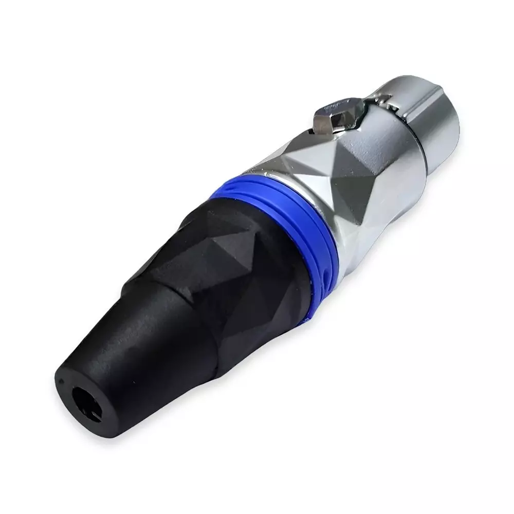 SETMI INDIA XLR Cable Connector Male to Female 3-Pin Diamond Cut Dull Silver & Black with Blue Ring Plug