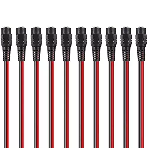 FEDUS Cable Plug Wire 10 x 12 V DC Power Pigtail Female 5.5x2.1 mm for CCTV