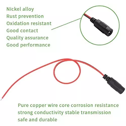 FEDUS Cable Plug Wire 10 x 12 V DC Power Pigtail Female 5.5x2.1 mm for CCTV (Pack of 20)