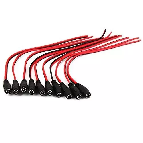 FEDUS Cable Plug Wire 10 x 12 V DC Power Pigtail Female 5.5x2.1 mm for CCTV (Pack of 40)