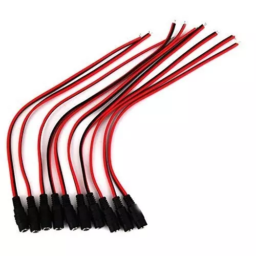 FEDUS Cable Plug Wire 10 x 12 V DC Power Pigtail Female 5.5x2.1 mm for CCTV (Pack of 40)