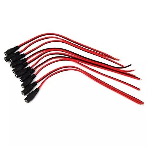 FEDUS Cable Plug Wire 10 x 12 V DC Power Pigtail Female 5.5x2.1 mm for CCTV (Pack of 40)