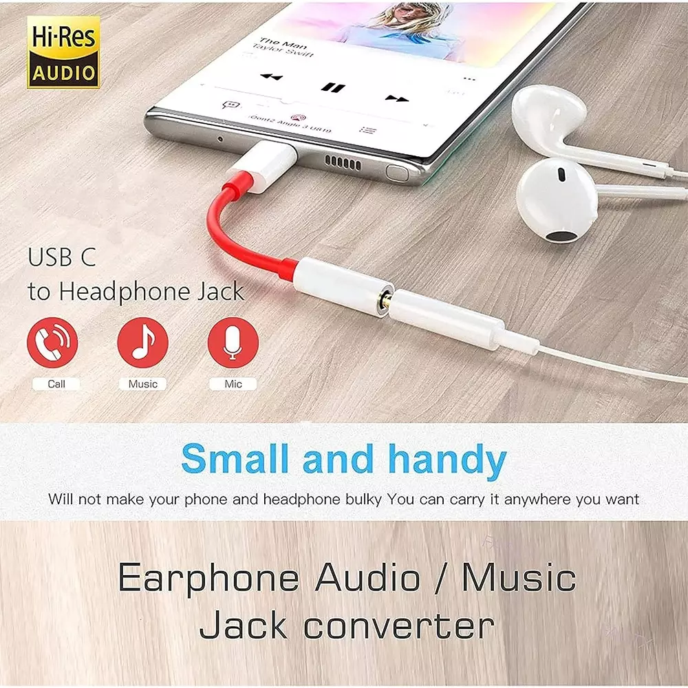 LOTA USB Type-C to 3.5 mm Audio Jack Adapter with Noise-Cancelling Headphones Support & Hi-Fi Stereo DAC Audio Connector, MST-1374-LT