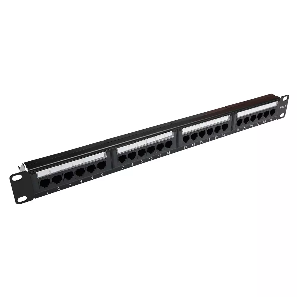 RS PRO RJ Patch Panel RJ45 UTP Black Cat6 24 Port 1U, 143830