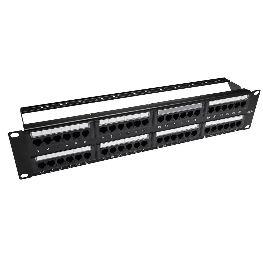 RS PRO RJ Patch Panel RJ45 UTP Black Cat5e 48 Port 2U, 143840