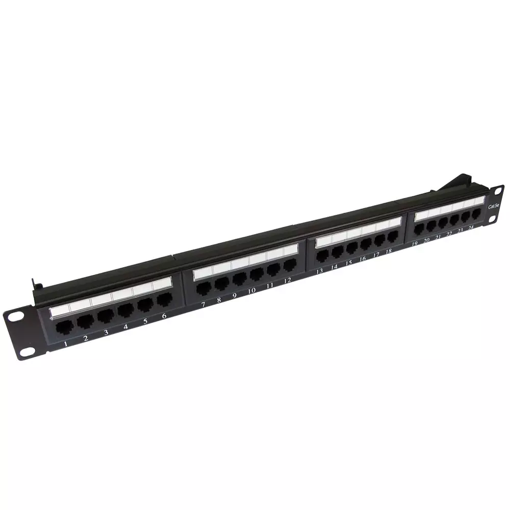 RS PRO RJ Patch Panel RJ45 UTP Black Cat5e 24 Port 1U, 143838