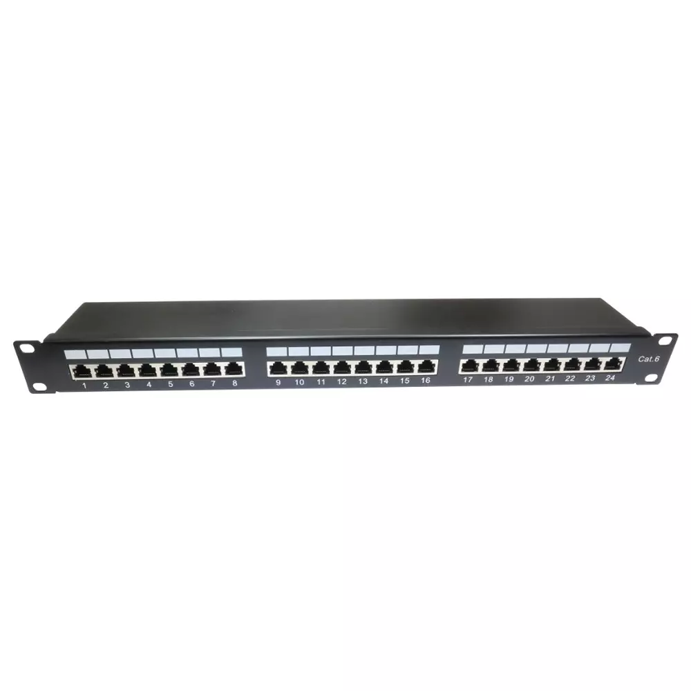 RS PRO RJ Patch Panel RJ45 UTP Black Cat6 24 Port 1U, 143836